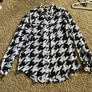 Sheer houndstooth patterned button down shirt